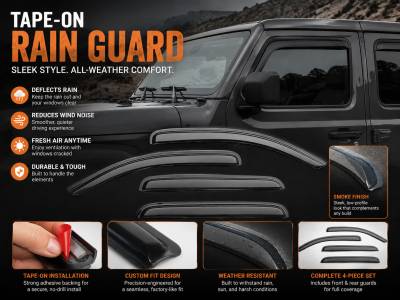 Black Horse Off Road - Black Horse Off Road [BHOR] |Tape On Rain Guard/Wind Deflectors|2020-2024 Jeep Gladiator /2018-2024 Jeep Wrangler |Smoke,4Pcs|#140340 - Image 11