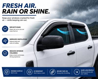 Black Horse Off Road - Black Horse Off Road [BHOR] |Tape On Rain Guard/Wind Deflectors|2019-2024 Ford Ranger Crew Cab|Smoke,4Pcs|#140387 - Image 4