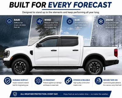 Black Horse Off Road - Black Horse Off Road [BHOR] |Tape On Rain Guard/Wind Deflectors|2019-2024 Ford Ranger Crew Cab|Smoke,4Pcs|#140387 - Image 6