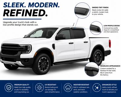 Black Horse Off Road - Black Horse Off Road [BHOR] |Tape On Rain Guard/Wind Deflectors|2019-2024 Ford Ranger Crew Cab|Smoke,4Pcs|#140387 - Image 7