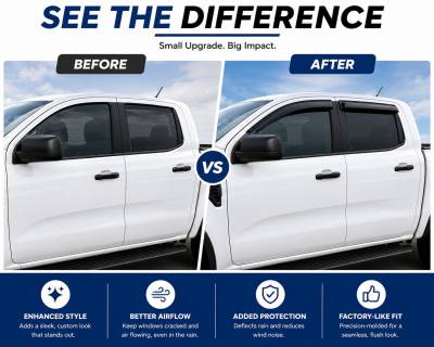 Black Horse Off Road - Black Horse Off Road [BHOR] |Tape On Rain Guard/Wind Deflectors|2019-2024 Ford Ranger Crew Cab|Smoke,4Pcs|#140387 - Image 10