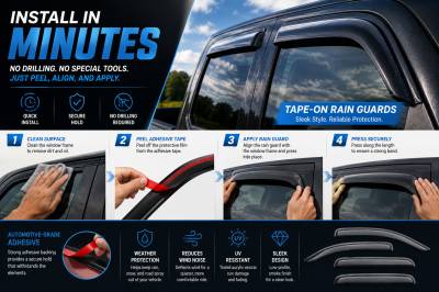 Black Horse Off Road - Black Horse Off Road [BHOR] |Tape On Rain Guard/Wind Deflectors|04-06 Escalade ESV/EXT|99-07 Silverado/Sierra 1500|99-06 Silverado 2500/3500|99-06 Sierra 2500/3500|00-06 Yukon XL 1500 |Smoke,4Pcs|#140400 - Image 5