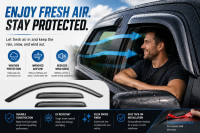 Black Horse Off Road - Black Horse Off Road [BHOR] |Tape On Rain Guard/Wind Deflectors|04-06 Escalade ESV/EXT|99-07 Silverado/Sierra 1500|99-06 Silverado 2500/3500|99-06 Sierra 2500/3500|00-06 Yukon XL 1500 |Smoke,4Pcs|#140400 - Image 6