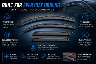 Black Horse Off Road - Black Horse Off Road [BHOR] |Tape On Rain Guard/Wind Deflectors|Chevrolet/GMC C1500/C2500/C3500/K1500/K2500/K3500, Chevrolet Tahoe, GMC Yukon, Cadillac Escalade, Chevrolet Suburban 1500 |Smoke,4Pcs|#140405 - Image 7