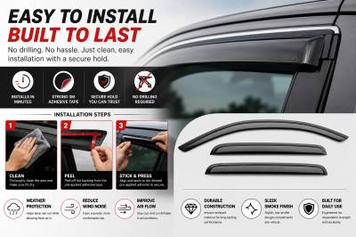 Black Horse Off Road - Black Horse Off Road [BHOR] |Tape On Rain Guard/Wind Deflectors|2007-2014 Chevrolet Tahoe /2007-2014 GMC Yukon |Smoke,4Pcs|#140430 - Image 4