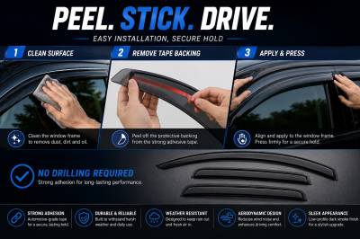 Black Horse Off Road - Black Horse Off Road [BHOR] |Tape On Rain Guard/Wind Deflectors|2015-2020 Cadillac Escalade ESV /2015-2023 Chevrolet Suburban  /2015-2020 GMC Yukon XL |Smoke,4Pcs|#140432 - Image 3