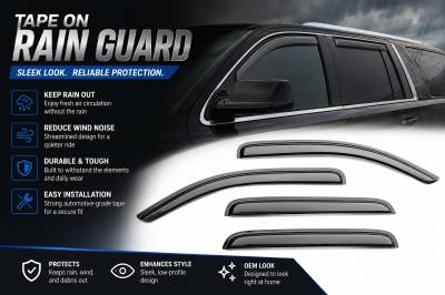 Black Horse Off Road - Black Horse Off Road [BHOR] |Tape On Rain Guard/Wind Deflectors|2015-2020 Cadillac Escalade ESV /2015-2023 Chevrolet Suburban  /2015-2020 GMC Yukon XL |Smoke,4Pcs|#140432 - Image 7