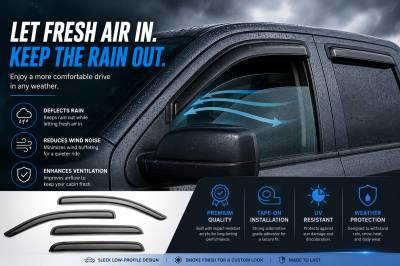 Black Horse Off Road - Black Horse Off Road [BHOR] |Tape On Rain Guard/Wind Deflectors|Avalanche, Silverado 1500/2500/3500 HD Crew Cab, Suburban 1500/2500, GMC Sierra 1500/2500 HD/3500 HD Crew Cab, Yukon XL 1500/2500 |Smoke,4Pcs|#140435 - Image 3