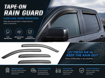 Black Horse Off Road - Black Horse Off Road [BHOR] |Tape On Rain Guard/Wind Deflectors|Avalanche, Silverado 1500/2500/3500 HD Crew Cab, Suburban 1500/2500, GMC Sierra 1500/2500 HD/3500 HD Crew Cab, Yukon XL 1500/2500 |Smoke,4Pcs|#140435 - Image 5