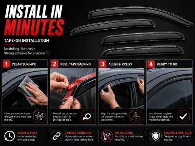 Black Horse Off Road - Black Horse Off Road [BHOR] |Tape On Rain Guard/Wind Deflectors|2019-2024 Silverado, Sierra 1500 Crew Cab/2020-2024 Silverado,Sierra 2500-3500 HD Crew Cab|Smoke,4Pcs|#140440 - Image 5