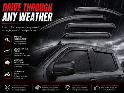 Black Horse Off Road - Black Horse Off Road [BHOR] |Tape On Rain Guard/Wind Deflectors|2019-2024 Silverado, Sierra 1500 Crew Cab/2020-2024 Silverado,Sierra 2500-3500 HD Crew Cab|Smoke,4Pcs|#140440 - Image 7