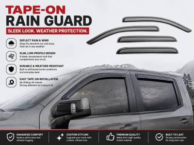 Black Horse Off Road - Black Horse Off Road [BHOR] |Tape On Rain Guard/Wind Deflectors|2019-2024 Silverado, Sierra 1500 Crew Cab/2020-2024 Silverado,Sierra 2500-3500 HD Crew Cab|Smoke,4Pcs|#140440 - Image 8