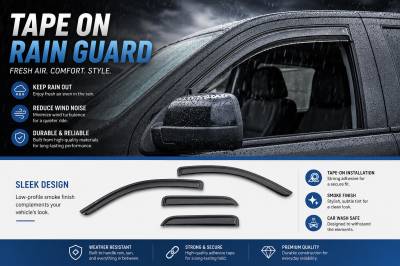 Black Horse Off Road - Black Horse Off Road [BHOR] |Tape On Rain Guard/Wind Deflectors|2019-2024 GMC Sierra 1500 Double Cab/2019-2024 Chevrolet Silverado 1500 Double Cab|Smoke,4Pcs|#140442 - Image 4