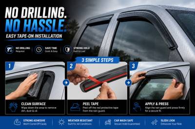 Black Horse Off Road - Black Horse Off Road [BHOR] |Tape On Rain Guard/Wind Deflectors|2002-2008 Dodge Ram 1500 Quad Cab/2003-2009 Dodge Ram 2500 Quad Cab/2003-2009 Dodge Ram 3500 Quad Cab|Smoke,4Pcs|#140530 - Image 12