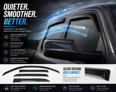 Black Horse Off Road - Black Horse Off Road [BHOR] |Tape On Rain Guard/Wind Deflectors|2019-2024 Ram 1500 Crew Cab|Smoke,4Pcs|#140540 - Image 4