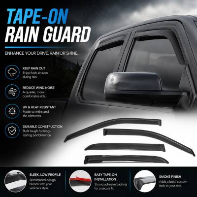 Black Horse Off Road - Black Horse Off Road [BHOR] |Tape On Rain Guard/Wind Deflectors|2019-2024 Ram 1500 Crew Cab|Smoke,4Pcs|#140540 - Image 5