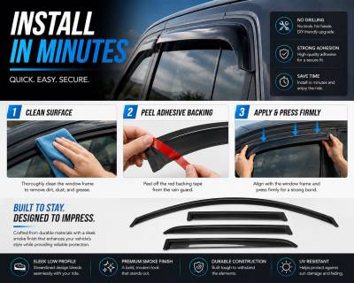 Black Horse Off Road - Black Horse Off Road [BHOR] |Tape On Rain Guard/Wind Deflectors|2019-2024 Ram 1500 Crew Cab|Smoke,4Pcs|#140540 - Image 6
