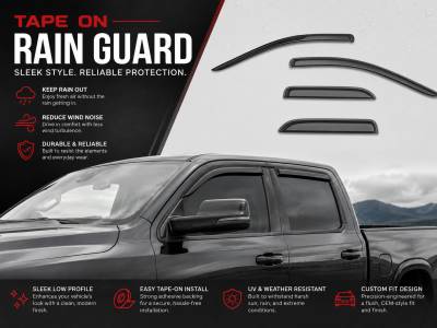 Black Horse Off Road - Black Horse Off Road [BHOR] |Tape On Rain Guard/Wind Deflectors|2019-2024 Ram 1500 Quad Cab|Smoke,4Pcs|#140542 - Image 5