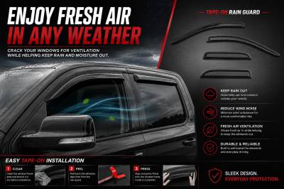 Black Horse Off Road - Black Horse Off Road [BHOR] |Tape On Rain Guard/Wind Deflectors|2019-2024 Ram 1500 Quad Cab|Smoke,4Pcs|#140542 - Image 6