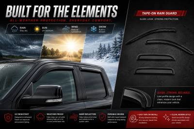 Black Horse Off Road - Black Horse Off Road [BHOR] |Tape On Rain Guard/Wind Deflectors|2019-2024 Ram 1500 Quad Cab|Smoke,4Pcs|#140542 - Image 9