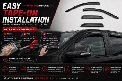 Black Horse Off Road - Black Horse Off Road [BHOR] |Tape On Rain Guard/Wind Deflectors|2019-2024 Ram 1500 Quad Cab|Smoke,4Pcs|#140542 - Image 10