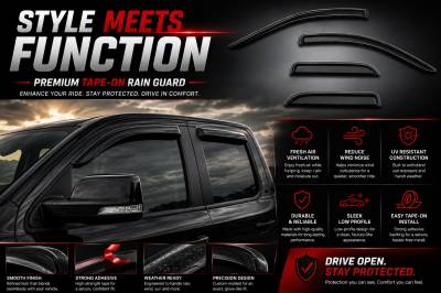 Black Horse Off Road - Black Horse Off Road [BHOR] |Tape On Rain Guard/Wind Deflectors|2019-2024 Ram 1500 Quad Cab|Smoke,4Pcs|#140542 - Image 11