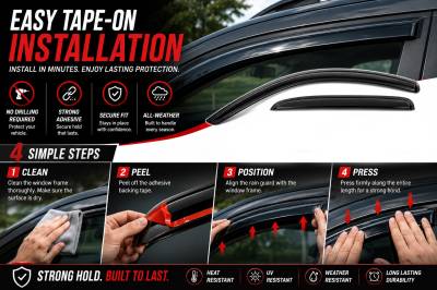 Black Horse Off Road - Black Horse Off Road [BHOR] |Tape On Rain Guard/Wind Deflectors|2004-2008 Ford F-150 Extended Cab|Smoke,4Pcs|#140640 - Image 5