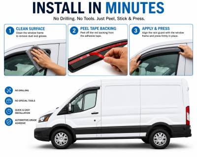 Black Horse Off Road - Black Horse Off Road [BHOR] |Tape On Rain Guard/Wind Deflectors|2015-2025 Ford Transit-150 /2015-2025 Ford Transit-250 /2015-2025 Ford Transit-350 HD |Smoke,2Pcs|#140676 - Image 6
