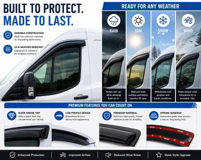 Black Horse Off Road - Black Horse Off Road [BHOR] |Tape On Rain Guard/Wind Deflectors|2015-2025 Ford Transit-150 /2015-2025 Ford Transit-250 /2015-2025 Ford Transit-350 HD |Smoke,2Pcs|#140676 - Image 7