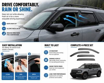 Black Horse Off Road - Black Horse Off Road [BHOR] |Tape On Rain Guard/Wind Deflectors|2021-2024 Ford Bronco Sport |Smoke,4Pcs|#140713 - Image 4