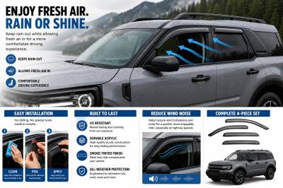Black Horse Off Road - Black Horse Off Road [BHOR] |Tape On Rain Guard/Wind Deflectors|2021-2024 Ford Bronco Sport |Smoke,4Pcs|#140713 - Image 6