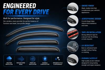 Black Horse Off Road - Black Horse Off Road [BHOR] |Tape On Rain Guard/Wind Deflectors|2017-2022 Honda CR-V |Smoke,4Pcs|#140738 - Image 4