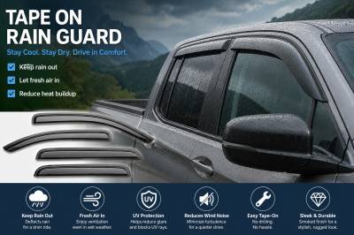Black Horse Off Road - Black Horse Off Road [BHOR] |Tape On Rain Guard/Wind Deflectors|2017-2024 Honda Ridgeline |Smoke,4Pcs|#140762 - Image 4