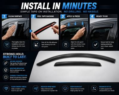 Black Horse Off Road - Black Horse Off Road [BHOR] |Tape On Rain Guard/Wind Deflectors|2017-2024 Honda Ridgeline |Smoke,4Pcs|#140762 - Image 7