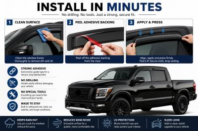 Black Horse Off Road - Black Horse Off Road [BHOR] |Tape On Rain Guard/Wind Deflectors|2016-2023 Nissan Titan XD Crew Cab/2017-2023 Nissan Titan Crew Cab|Smoke,4Pcs|#141537 - Image 5