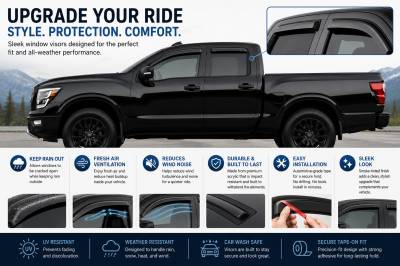 Black Horse Off Road - Black Horse Off Road [BHOR] |Tape On Rain Guard/Wind Deflectors|2016-2023 Nissan Titan XD Crew Cab/2017-2023 Nissan Titan Crew Cab|Smoke,4Pcs|#141537 - Image 6