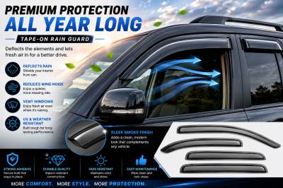 Black Horse Off Road - Black Horse Off Road [BHOR] |Tape On Rain Guard/Wind Deflectors|2003-2009 Toyota 4Runner |Smoke,4Pcs|#141640 - Image 3