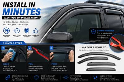 Black Horse Off Road - Black Horse Off Road [BHOR] |Tape On Rain Guard/Wind Deflectors|2003-2009 Toyota 4Runner |Smoke,4Pcs|#141640 - Image 4