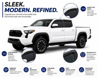 Black Horse Off Road - Black Horse Off Road [BHOR] |Tape On Rain Guard/Wind Deflectors|2016-2023 Toyota Tacoma Crew Cab|Smoke,4Pcs|#141648 - Image 5