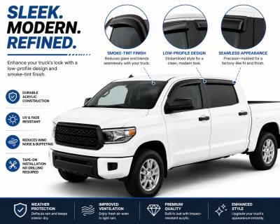 Black Horse Off Road - Black Horse Off Road [BHOR] |Tape On Rain Guard/Wind Deflectors|2007-2021 Toyota Tundra Double Cab|Smoke,4Pcs|#141655 - Image 5
