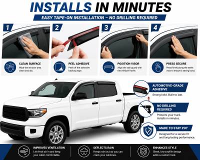 Black Horse Off Road - Black Horse Off Road [BHOR] |Tape On Rain Guard/Wind Deflectors|2007-2021 Toyota Tundra Double Cab|Smoke,4Pcs|#141655 - Image 7