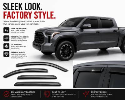 Black Horse Off Road - Black Horse Off Road [BHOR] |Tape On Rain Guard/Wind Deflectors|2007-2021 Toyota Tundra CrewMax|Smoke,4Pcs|#141657 - Image 3