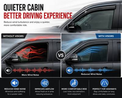 Black Horse Off Road - Black Horse Off Road [BHOR] |Tape On Rain Guard/Wind Deflectors|2007-2021 Toyota Tundra CrewMax|Smoke,4Pcs|#141657 - Image 4
