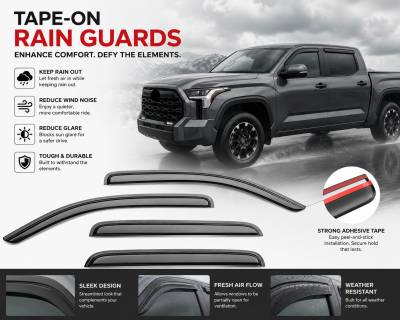 Black Horse Off Road - Black Horse Off Road [BHOR] |Tape On Rain Guard/Wind Deflectors|2007-2021 Toyota Tundra CrewMax|Smoke,4Pcs|#141657 - Image 5