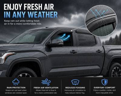 Black Horse Off Road - Black Horse Off Road [BHOR] |Tape On Rain Guard/Wind Deflectors|2007-2021 Toyota Tundra CrewMax|Smoke,4Pcs|#141657 - Image 6