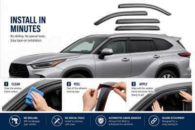 Black Horse Off Road - Black Horse Off Road [BHOR] |Tape On Raind Guard/Wind Deflectors|2020-2024 Toyota Highlander |Smoke,4Pcs|#141665 - Image 2