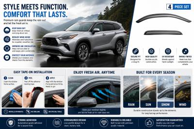 Black Horse Off Road - Black Horse Off Road [BHOR] |Tape On Raind Guard/Wind Deflectors|2020-2024 Toyota Highlander |Smoke,4Pcs|#141665 - Image 6