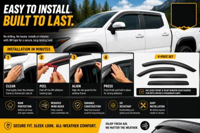 Black Horse Off Road - Black Horse Off Road [BHOR] |Tape On Rain Guard/Wind Deflectors|2024-2026 Toyota Tacoma Crew Cab  |Smoke,4Pcs|#144270 - Image 3