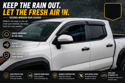 Black Horse Off Road - Black Horse Off Road [BHOR] |Tape On Rain Guard/Wind Deflectors|2024-2026 Toyota Tacoma Crew Cab  |Smoke,4Pcs|#144270 - Image 7