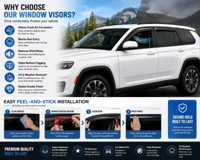 Black Horse Off Road - Black Horse Off Road [BHOR] |Tape On Rain Guard/Wind Deflectors|2021-2026 Jeep Grand Cherokee L |Smoke,4Pcs|#144335 - Image 2